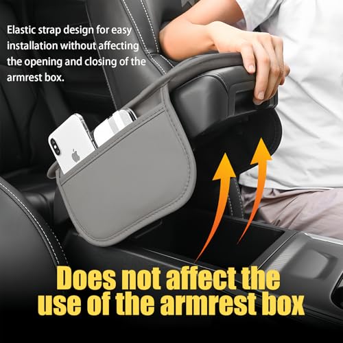 Car Center Console Cover with 2 Storage Bags, Leather Armrest - Product Imagery