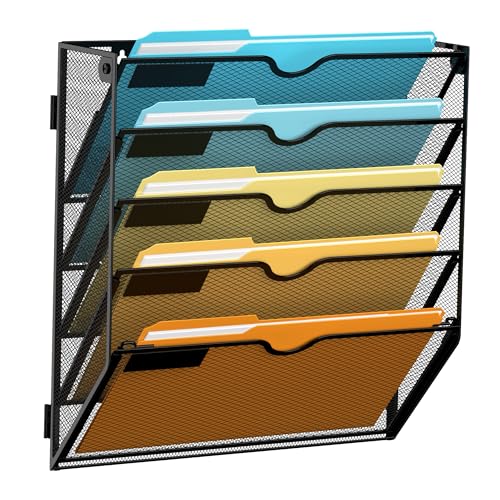 SUPEASY 5 Tier Wall File Organizer, Hanging Wall Mounted Mail - Product Imagery