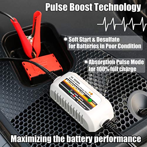 MOTOPOWER MP00205B 12V 1000mA Automatic Battery Charger, Battery - Product Imagery