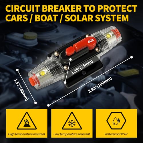 40 Amp Manual Reset Circuit Breaker DC 12-48V Waterproof Inline - Product Imagery