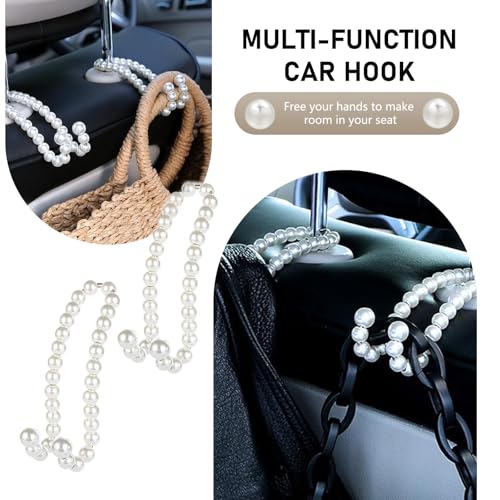 2PCS Car Pearl Seat Headrest Hooks, Elegant Exquisite Purse Hook - Product Imagery