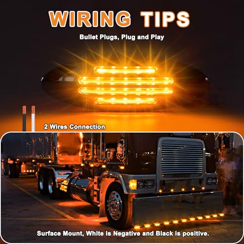 10Pcs 6-3/5 Inch Flatline Oval Amber 24LED Side Marker Clearance - Product Imagery