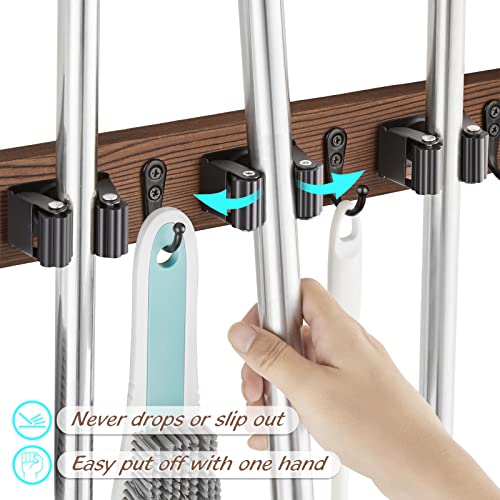OUTNILI Mop Broom Holder Wall Mount with 3 Slots & 4 Hooks - - Product Imagery