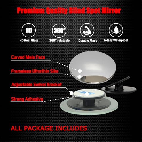 Ampper 2" Round Blind Spot Mirrors, Adjustabe HD Glass Convex - Product Imagery