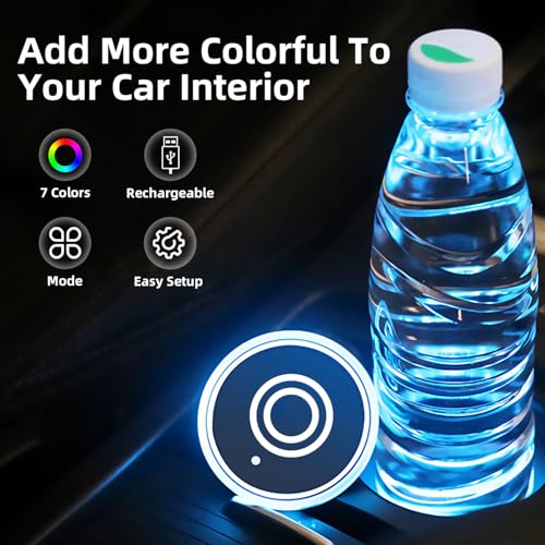 LED Car Cup Holder Lights, 7 Colors Changing USB Charging Mat - Product Imagery