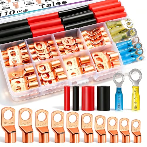 Taiss Copper Wire Lugs AWG 2-16 110PCS with Heat Shrink Kit - Product Imagery