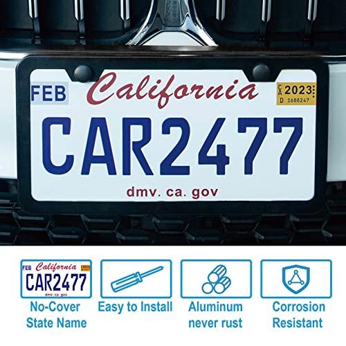 2PCS Premium Matte Black License Plate Frames, Solid Rust-Proof - Product Imagery