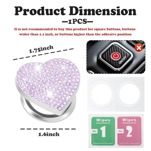 Bling Push Start Button Cover with Rhinestone,Heart Push to - Product Imagery