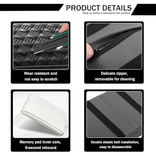 Car Armrest Cushion, 12.2"x8.3" Memory Foam Console Pad (Black) - Product Imagery