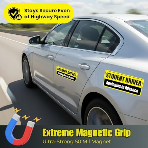 Lusinus Student Driver Magnet for Car - 2-Pack Reflective Funny - Product Imagery
