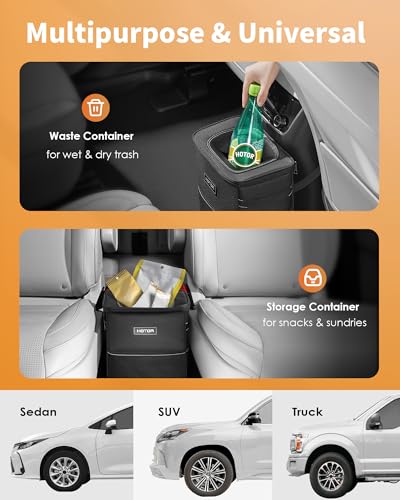 HOTOR Car Trash Can, Leakproof Car Organizer, 2-Gallon, Black - Product Imagery