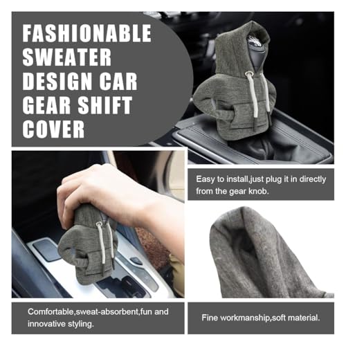 JOYCOURT Car Gear Shift Hoodie Auto Shifter Knob Cover, Gray - Product Imagery