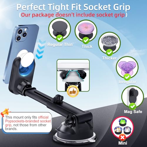 pop-tech Car Phone Mount for Pop Socket: Suction Cup Cell Phone - Product Imagery