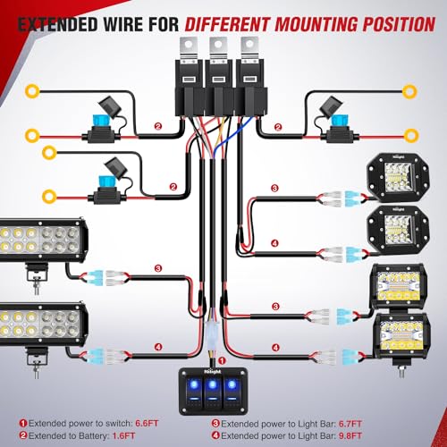 Nilight 16AWG LED Light Bar Wiring Harness Kit-6 Leads - Product Imagery