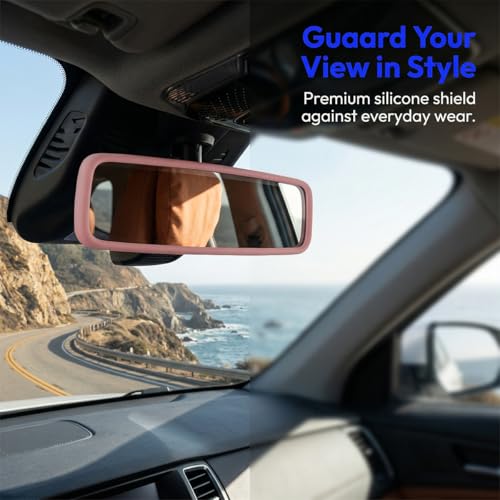 Elastic Silicone Car Rear View Mirror Protector Cover, Pink - Product Imagery