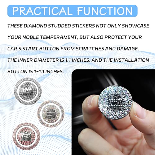 2PCS Rhinestone Push Start Button Cover Bling Car Accessories - Product Imagery