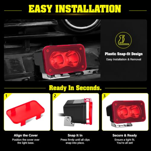 Red LED Pods Covers 2pcs 3x1.8 LED Pod Light Bars Red Covers - Product Imagery
