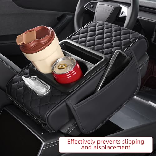5 in 1 Nappa Leather Console Armrest Cover, Black - Product Imagery