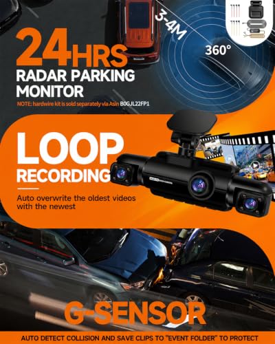 Neideso 360° Dash Cam Front and Rear Inside, 4 Channel Dash - Product Imagery