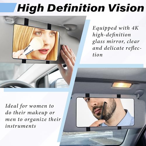 Car Sun Visor Mirror, Cosmetic Makeup Mirrors with Straps - Product Imagery