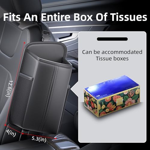 Car Tissue Holder for Front Seat with 2 Side Mesh Pockets - Product Imagery