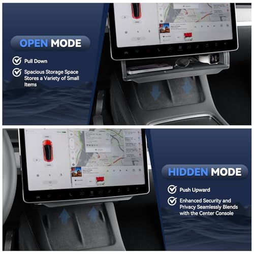 Hideable Under Screen Storage Organizer for Tesla Model Y & 3 - Product Imagery