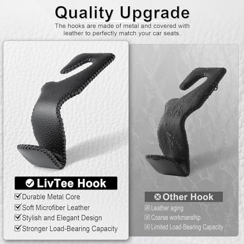 LivTee Black Superior Leather Car Seat Back Headrest Hook, Auto - Product Imagery