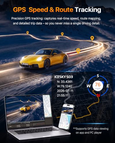 Icesky 4K Dash Cam Front and Rear Left Right with GPS, 20MB/s - Product Imagery
