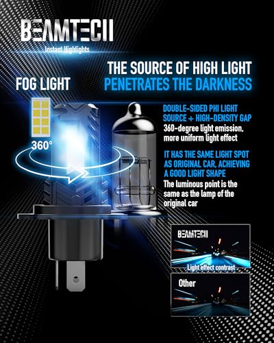 BEAMTECH H4 Bulb, Fanless In Line 9003 Light, 6500K Xenon White, - Product Imagery