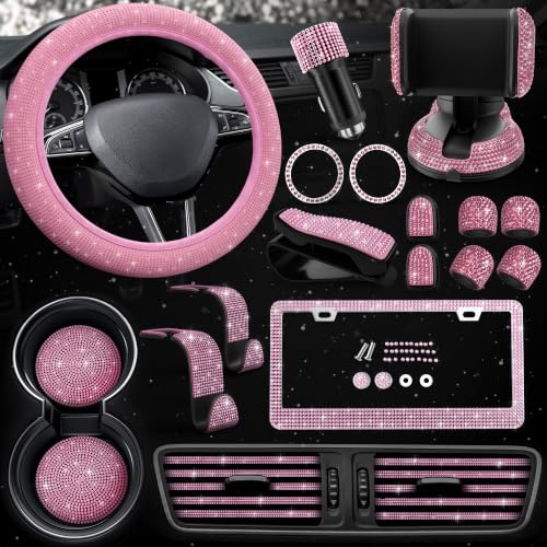 Pink Bling Car Accessories Set, 27 Pcs, for Women Drivers - Product Imagery