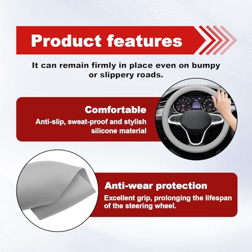 Car Steering Wheel Cover, Cool Non-Slip Silicone Steering Wheel - Product Imagery