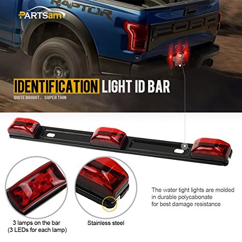 Partsam Red Clearance ID BAR Marker Light 3 Light 9 LED Trailer - Product Imagery