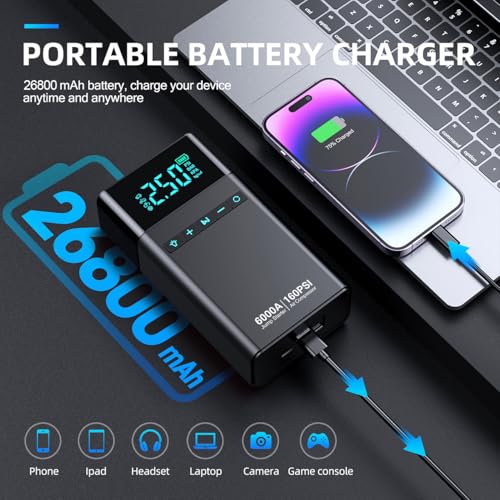 6000A Portable Car Battery Jump Starter with Air Compressor - Product Imagery