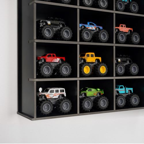 Krafetto 15-Slot Monster Truck Display Shelf, Wall Mount, Black - Product Imagery