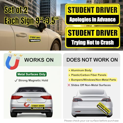Lusinus Student Driver Magnet for Car - 2-Pack Reflective Funny - Product Imagery