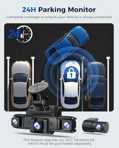 360 View 4 Channel Dash Cam Front and Rear Left Right Inside - Product Imagery