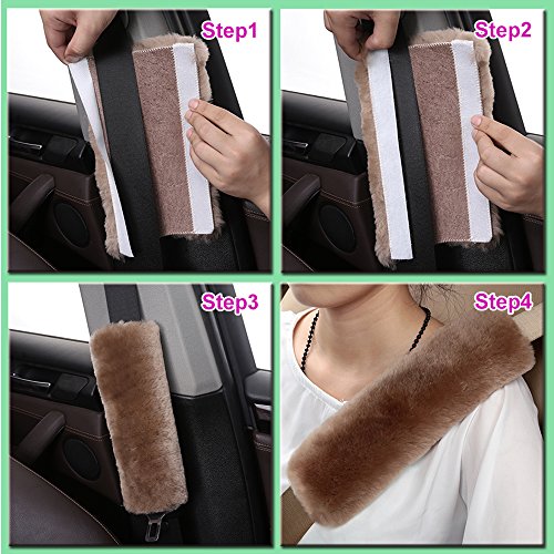 OGLAND 2 Pack Sheepskin Car Seat Belt Cover Pads | Wool Seatbelt - Product Imagery