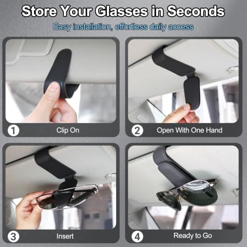 Magnetic Leather Sunglass Holder for Car, Eyeglasses Clip for - Product Imagery