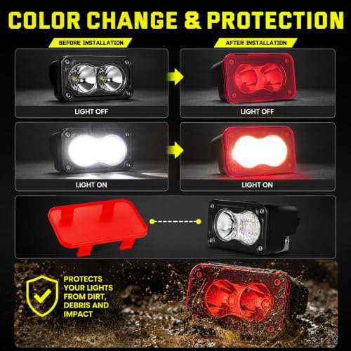 Red LED Pods Covers 2pcs 3x1.8 LED Pod Light Bars Red Covers - Product Imagery
