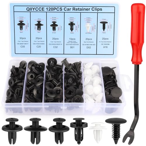 QIIYCCE 120PCS Car Clips & Plastic Rivets - 6 Popular Sizes, - Product Imagery