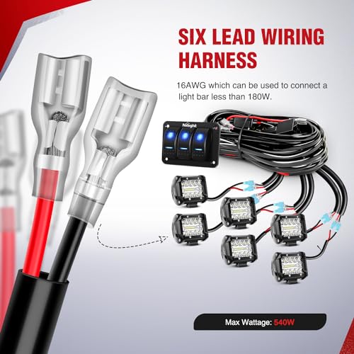 Nilight 16AWG LED Light Bar Wiring Harness Kit-6 Leads - Product Imagery