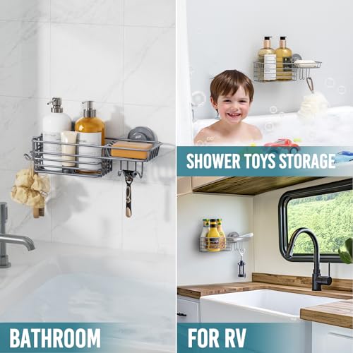 TAILI Shower Caddy Suction Cup with Hooks with Hooks, Grey - Product Imagery