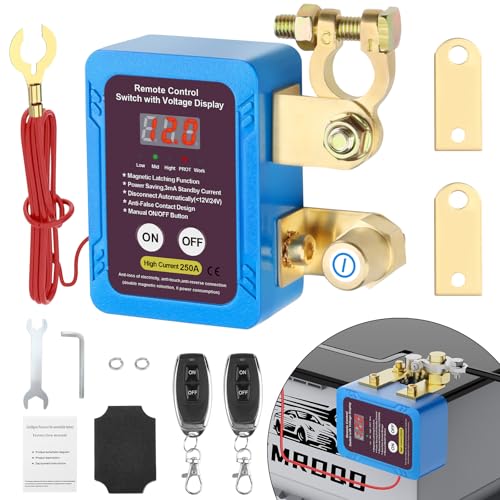 250A 12V Remote Battery Disconnect Switch with Voltage Display - Product Imagery
