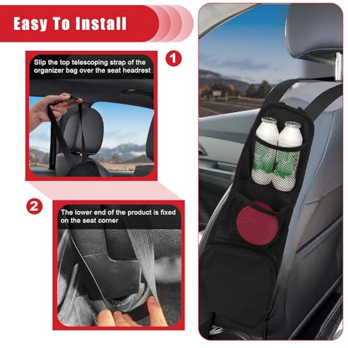 QUICTO 2PCS Car Seat Storage Hanging Bag, Multi-Pocket Seat Side - Product Imagery