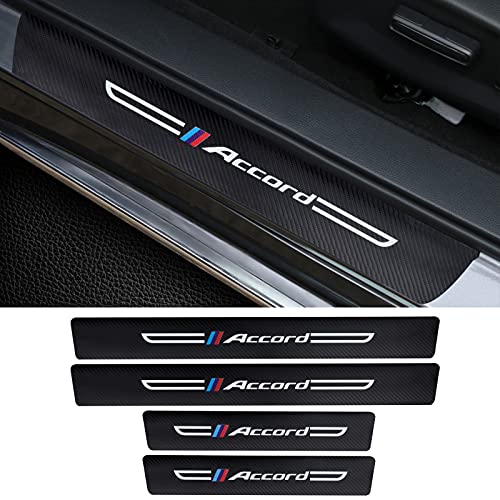 4PCS Carbon Fiber & Textured Leather Car Door Sill Protectors, - Product Imagery