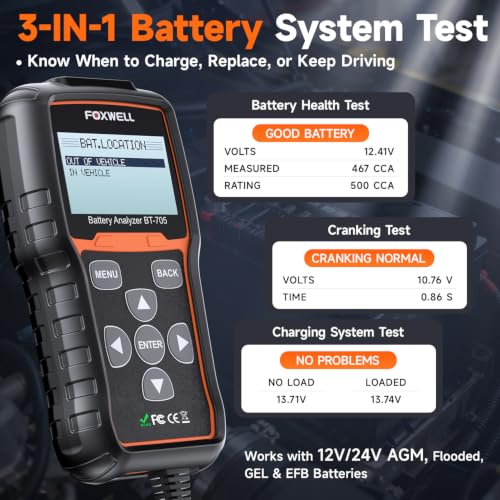 FOXWELL BT705 Car Battery Tester 24V 12V, Alternator and Load - Product Imagery