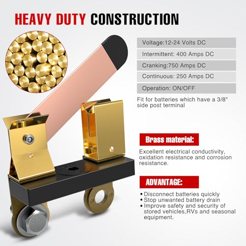 Nilight Side Post Battery Knife Disconnect Switch 12V 250A for - Product Imagery