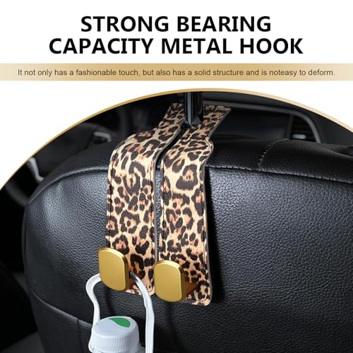2 PCS Car Seat Back Storage Headrest Hooks, Leopard-Print Metal - Product Imagery