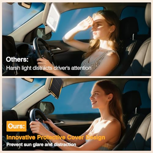 Car Sun Visor Vanity Mirror with Protective Cover, LED Makeup - Product Imagery