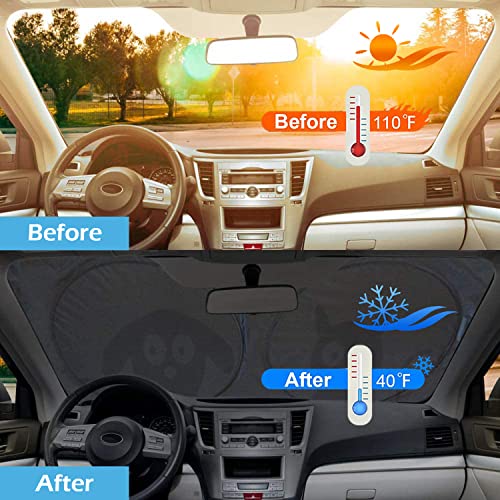 Car Windshield Sunshade, Cute Dog & Cat Front Windshield Sun - Product Imagery